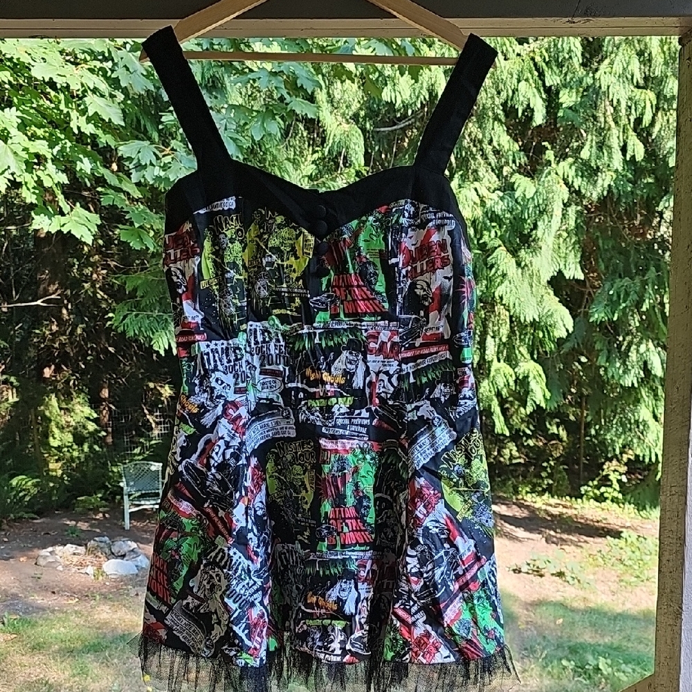 Hell Bunny Pin-up Style Dress with B-Horror Movie Graphic Print